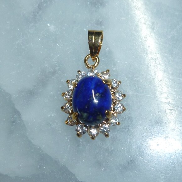 18K EP Gold Dolphin Ore Lapis Lazuli Swarovski Crystals Pendant - Picture 1 of 11